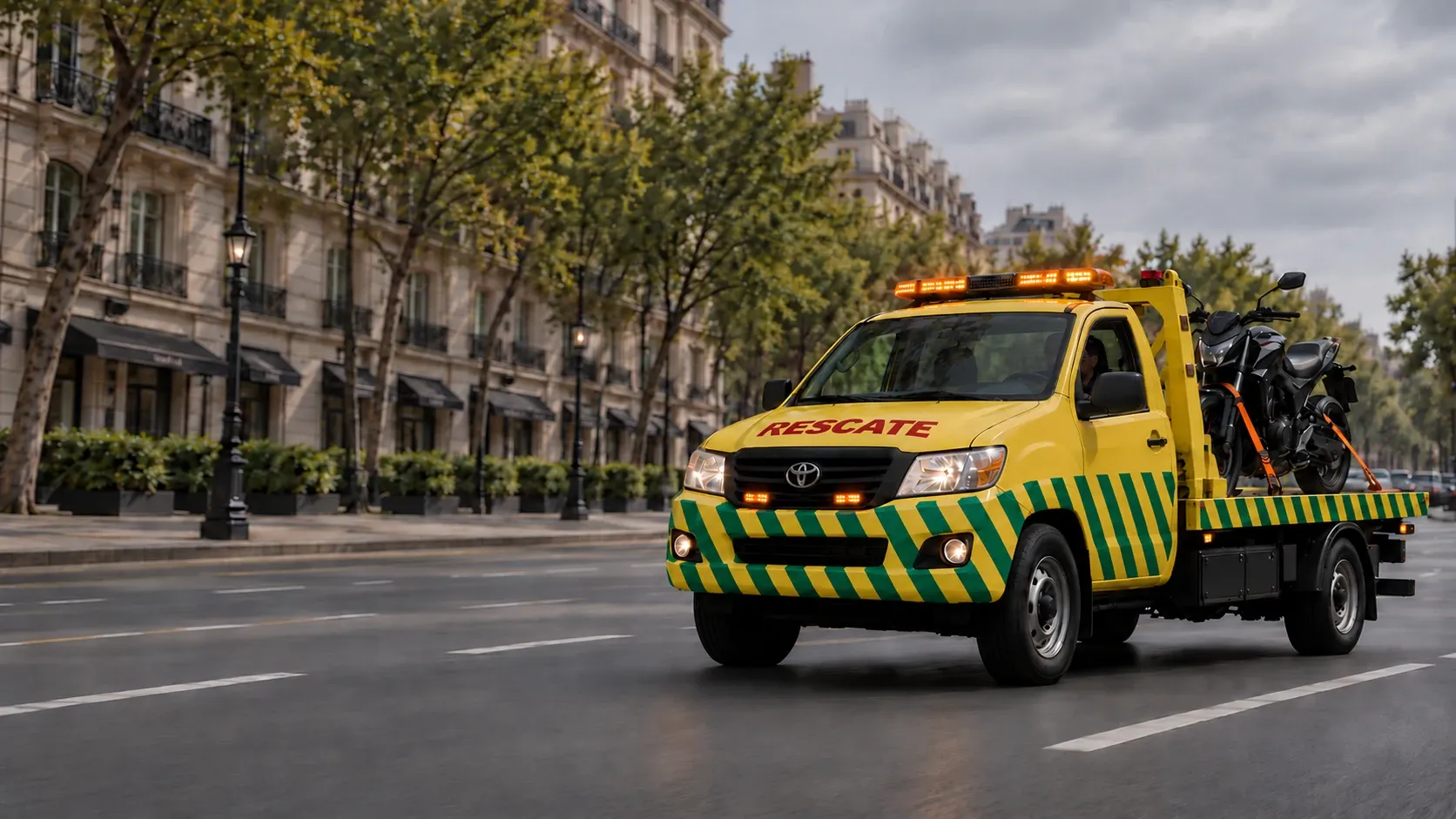 Grúa de Rescate para motos con una moto cargada